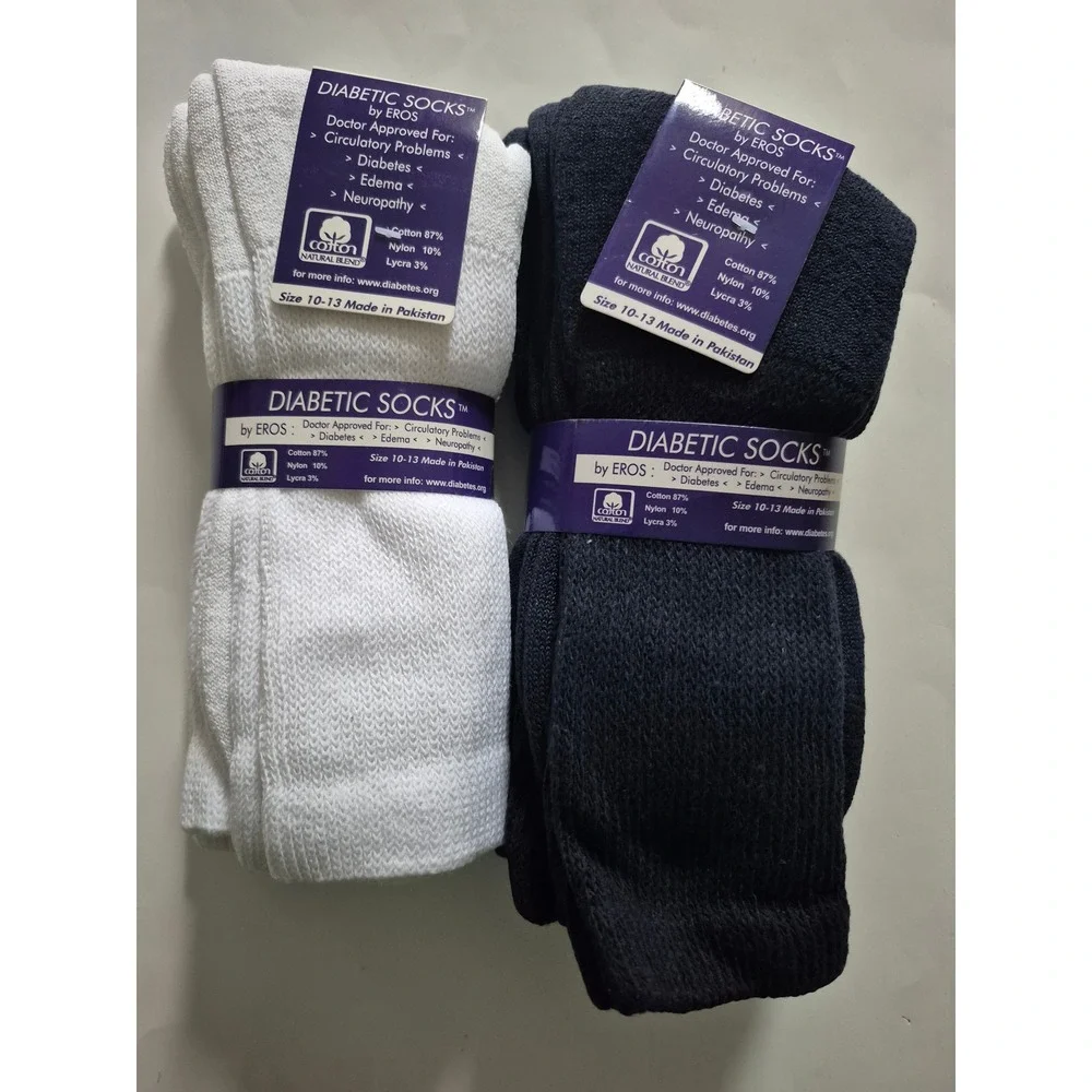 Diabetic 6 Pairs Socks Mens Circulation‎ Edema Neuropathy Size 10-13 White Navy